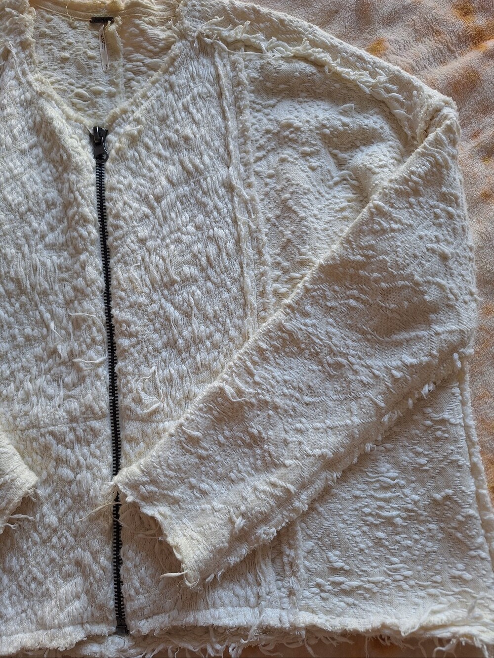 Free People Favorite Crush Textured Zip Up Jacket Ivory Boho Oversized S Rare - Picture 6 of 13